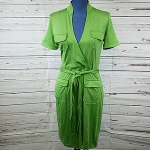 Green Silk/Cotton Banana Republic Faux Wrap Dress